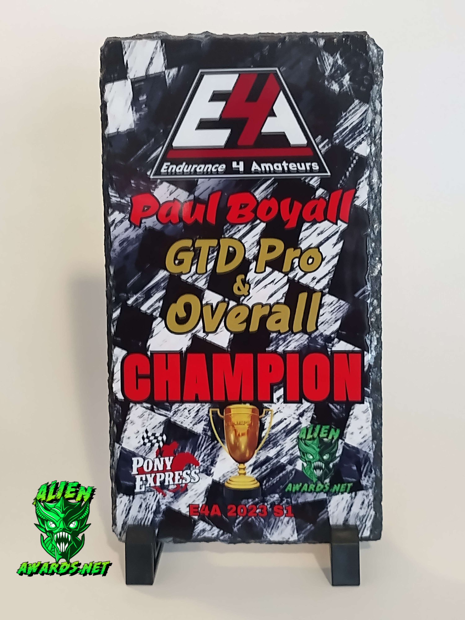 Sim racing slate rock trophy.